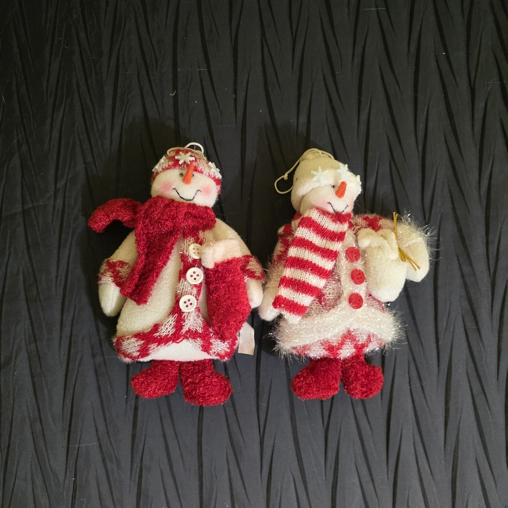 Festive Snowman plush Ornaments with Red and White Accents